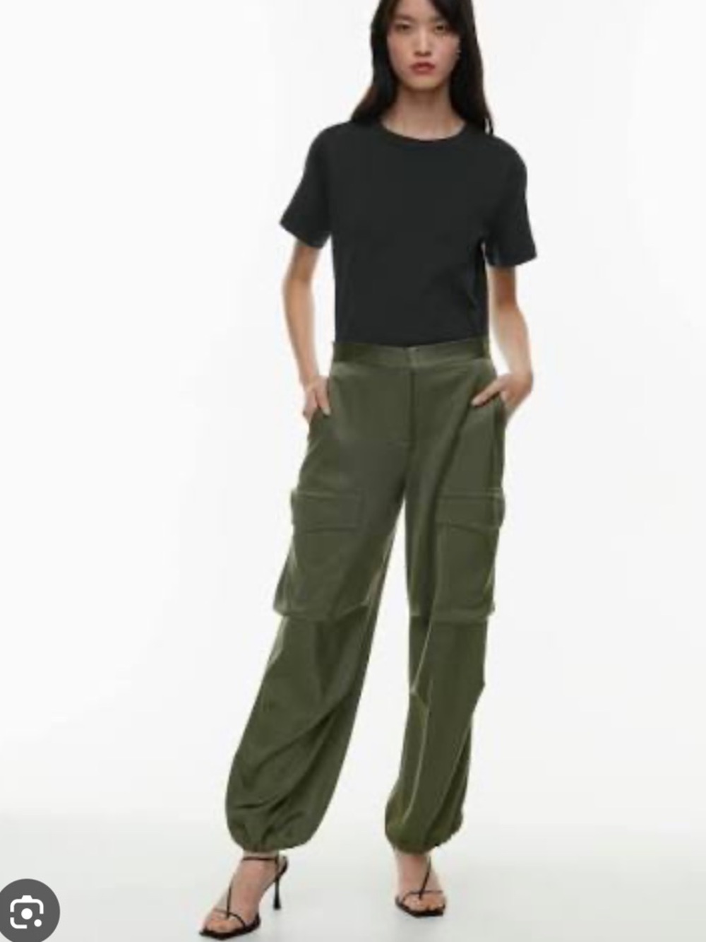 Aritzia Alliance Satin Cargo Pants - Olive Green